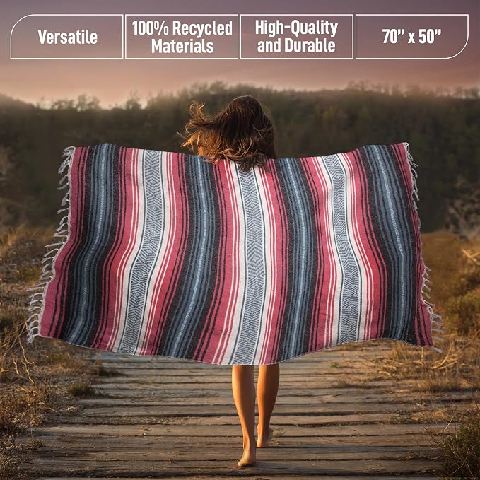 Hydration Nation Authentic Large Handwoven Mexican Striped Throw Blanket - Image 4
