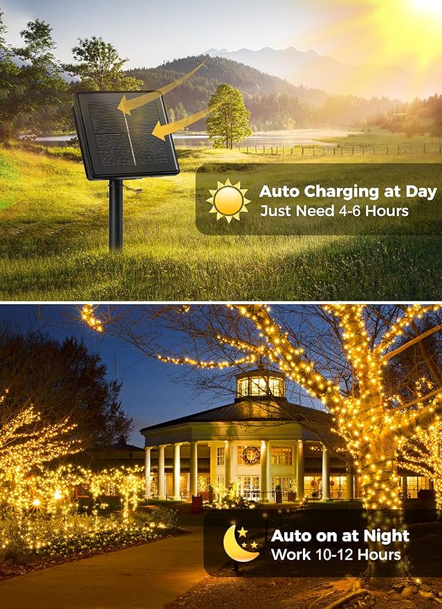 Solar String Lights Outdoor Waterproof, 2 Pack Total 144FT 400 LED Solar - Image 4