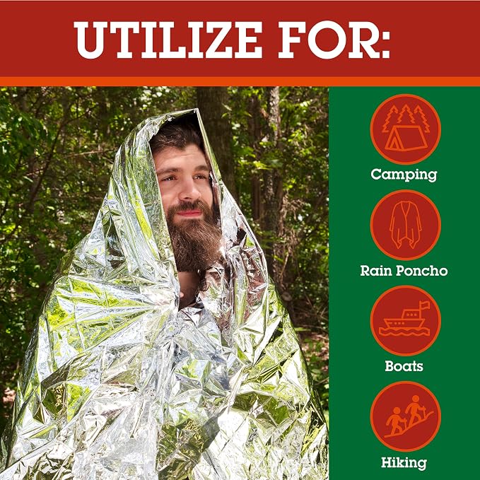 Grizzly Gear Emergency Mylar Thermal Blankets Survival Kit Camping Space Blanket - Image 3