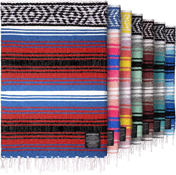 Hydration Nation Authentic Large Handwoven Mexican Striped Throw Blanket by ZulayKitchen