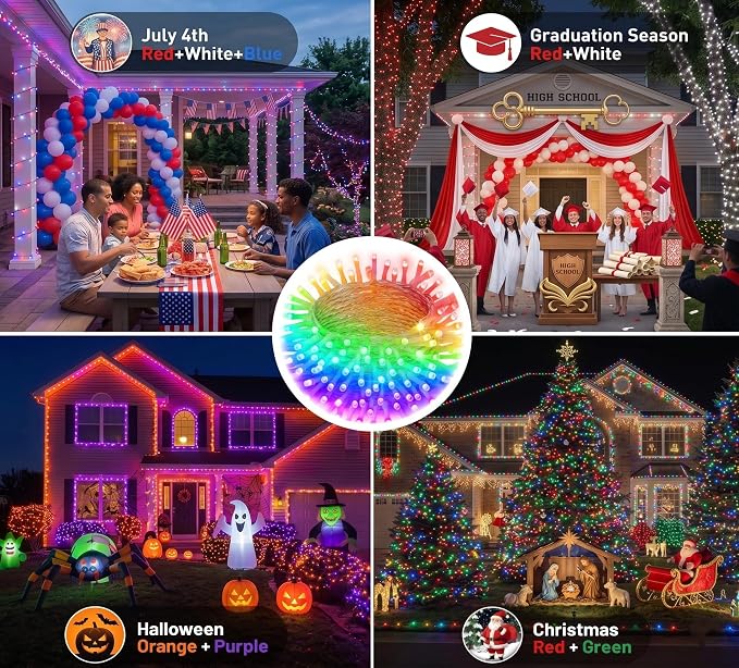 JMEXSUSS 200 LED RGB String Light 66ft Outdoor Indoor, Color Change Christmas - Image 2