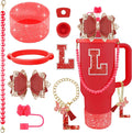 9PCS Red for Stanley Cup Accessories Set Bling Initials Bow Charms for Stanley by Unknown