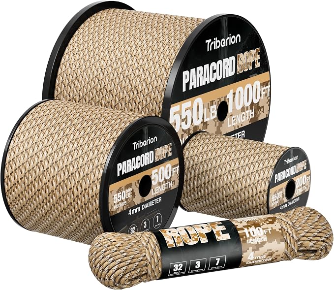 Paracord Rope 550 lb - 50ft 5/32" Parachute Cord 4MM 7-Strand para Cord - Heavy by Triberion