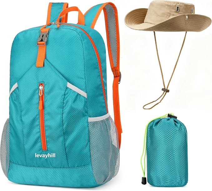 levayhill 25L Foldable Backpack & Bucket Hat 2 IN1 Combo, Lightweight packable by Levayhill