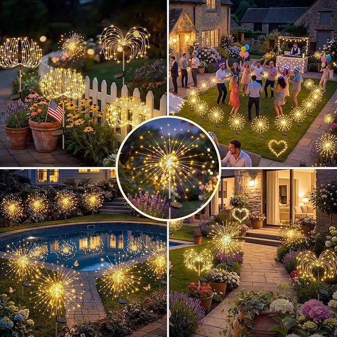 Solar Firework Lights, 6 Pack 120 LEDs 8 Lighting Modes Twinkle Solar Garden - Image 9