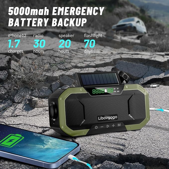 Emergency Radio Waterproof Bluetooth Speaker, Portable AM FM Radio - Image 3