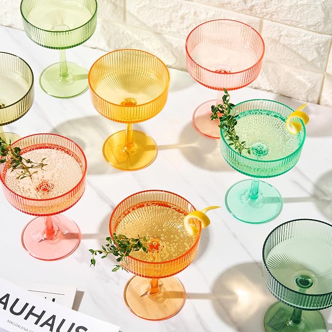 Khen Shatterproof Acrylic Ribbed Vintage Art Deco Martini, Champagne & Cocktail - Image 6