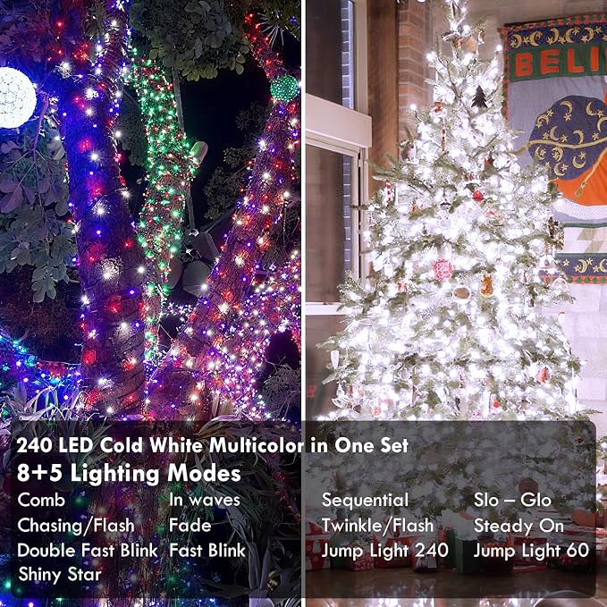 88FT 240LED Connectable String Lights Indoor Outdoor Clear Wire, Cold - Image 5