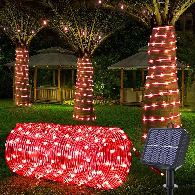 Solar Rope Lights, 66ft 200LED Solar String Lights, 8 Modes Waterproof Solar by Jnaurb