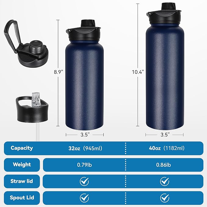 VEGOND 32 oz Insulated Water Bottle Bulk Stainless Steel Metal Water Bottles - Image 4