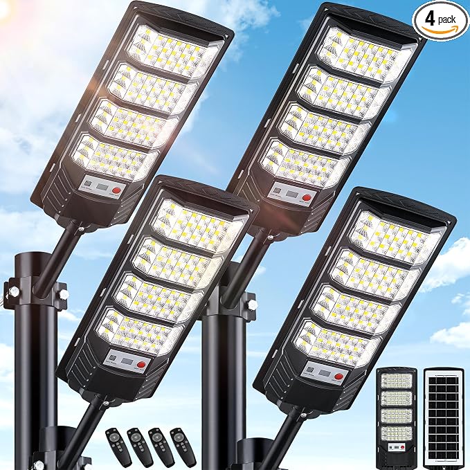 Yusist 4 Pack Solar Street Lights Outdoor Waterproof, 6500K LED Motion Sensor by Yusist