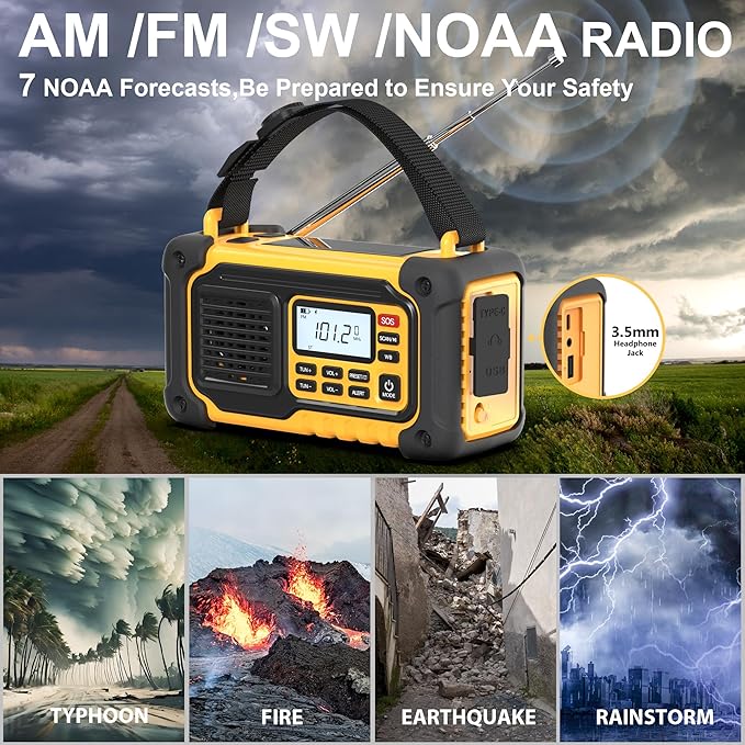 Emergency Weather Radio, AM/FM/SW/NOAA Hand Crank Radio - Image 2
