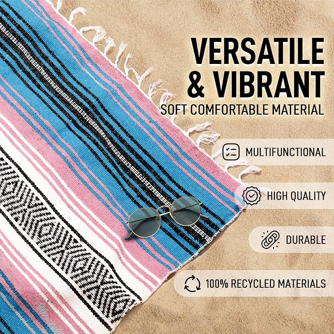 Hydration Nation Authentic Large Handwoven Mexican Striped Throw Blanket - Image 2