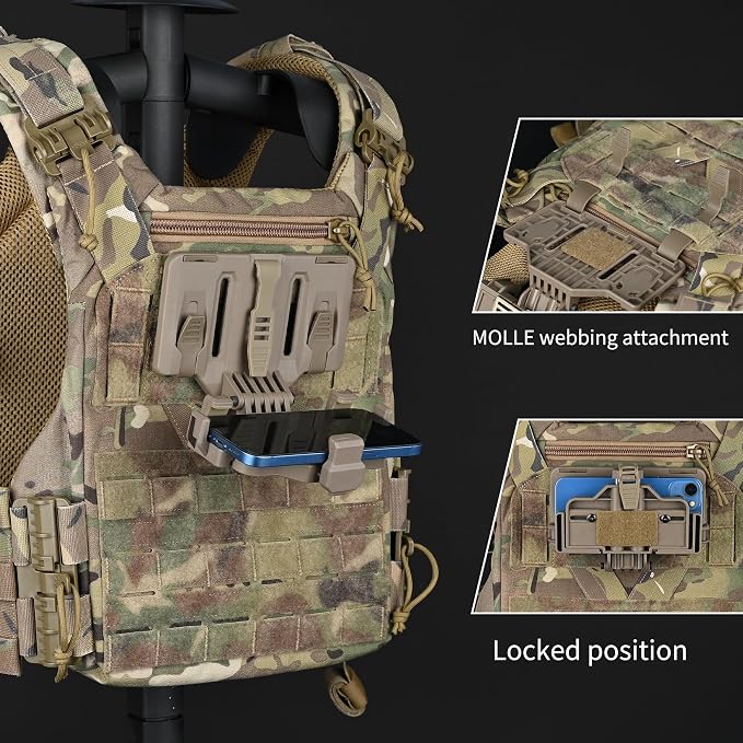 Tactical Gear Plate Carrier Vest Accessories, MOLLE Phone Chest Mount Holder - Image 4