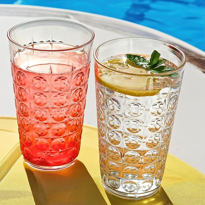 Kate Aspen Clear Plastic Drinking Glasses Set of 8, 19 oz, Hobnail Bubble - Image 7