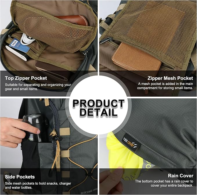 MOUNTAINTOP 35L Hiking Backpack, Lightweight Outdoor Travel Camping Daypack - Image 4