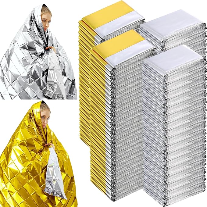 Kanayu 100 Pack Emergency Foil Thermal Blankets by Kanayu