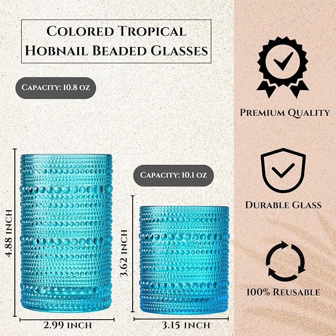 Khen Hobnail Beaded Highball Drinking Tumbler Glasses | Set of 12 | Autumn - Image 4