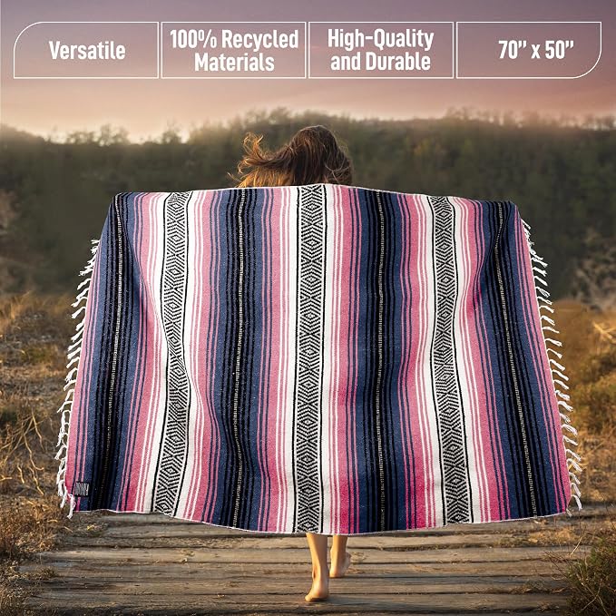 Hydration Nation Authentic Large Handwoven Mexican Blanket - Image 3