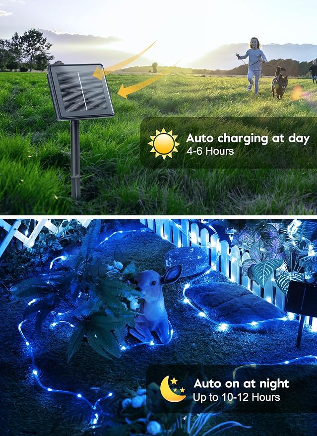Brightown Solar String Lights Outdoor, 39FT 100 LED Rope Lights Solar Powered - Image 6