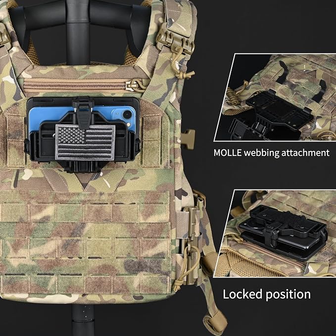 Tactical Gear Plate Carrier Vest Accessories, MOLLE Phone Chest Mount Holder - Image 4