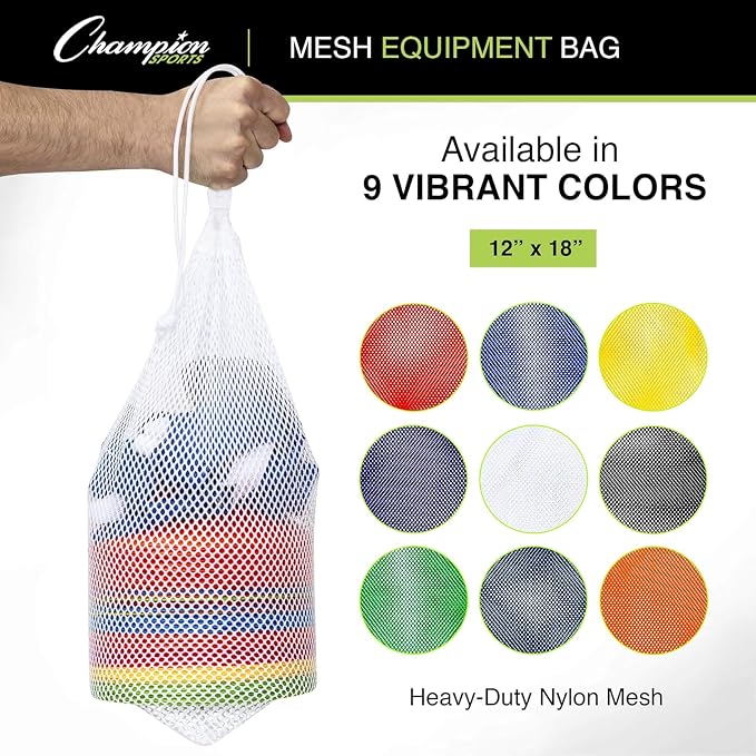 Champion Sports Mesh Equipment Bag – Heavy-Duty Nylon Drawstring Bag - Image 2