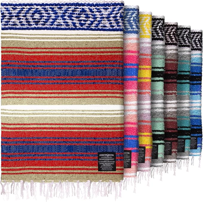Hydration Nation Authentic Large Handwoven Mexican Striped Throw Blanket by ZulayKitchen