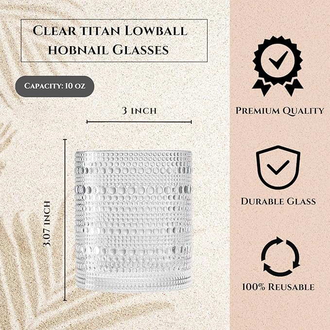 Plastic Hobnail Drinking Glasses Set of 6 Tritan Lowball Cups 14oz, - Image 4