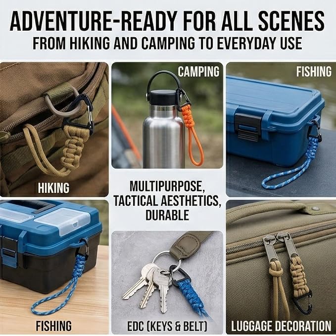 3-Pack Tactical Paracord Carabiner Keychain – Adjustable Rope Lanyard - Image 7
