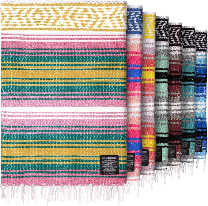 Hydration Nation Authentic Large Handwoven Mexican Striped Throw Blanket by ZulayKitchen