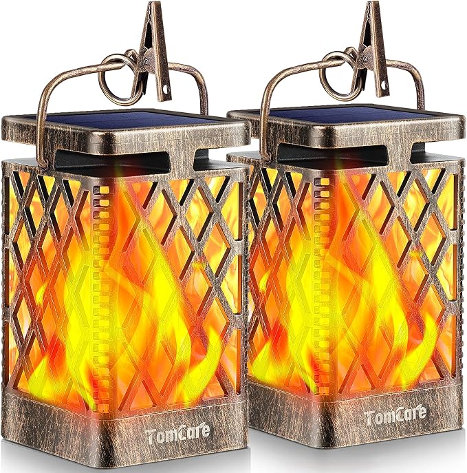 TomCare Solar Lights Outdoor Flickering Flame Solar Lantern Outdoor Hanging by TomCare