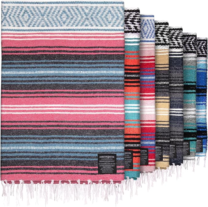Hydration Nation Authentic Large Handwoven Mexican Striped Throw Blanket by ZulayKitchen