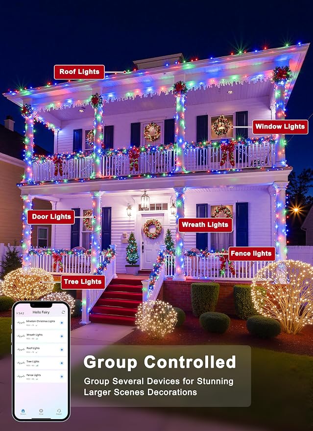 Minetom LED Color Changing Smart RGB Christmas Tree Lights, 198ft 600LED String - Image 5