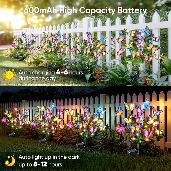 Solar Lights Outdoor Garden Decor: 6 Pack 102 Silk Butterflies - Image 6