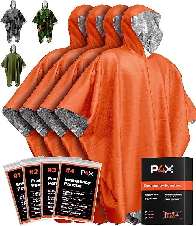 PREPARED4X Emergency Mylar Poncho – Survival Rain Poncho by PREPARED4x