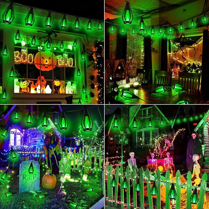 iBaycon Solar Halloween Lights, 27Ft 10 LED Bulbs Flickering Flame String Light - Image 2