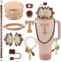 9PCS Brown for Stanley Cup Accessories Set Bling Initials Bow Charms for by Unknown