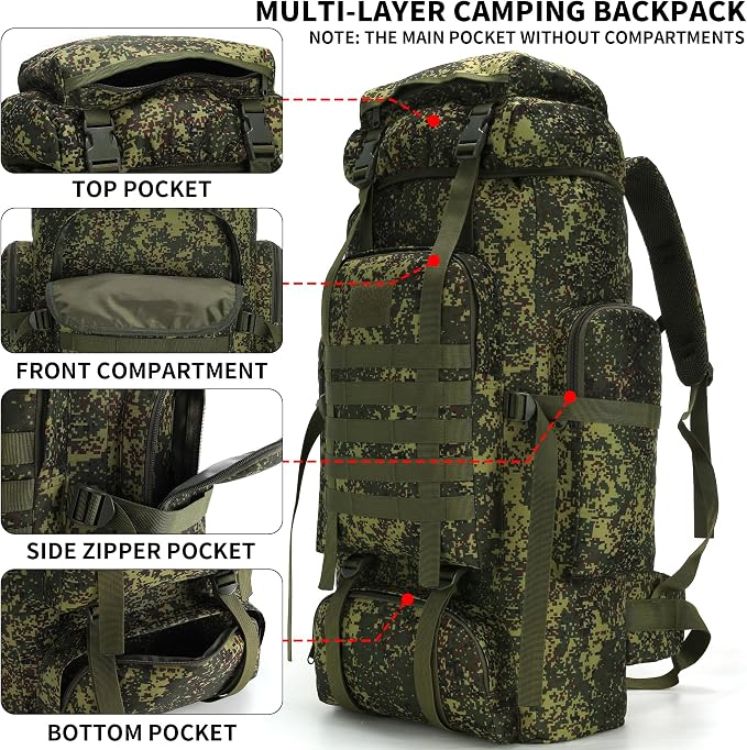 Hiking Backpack for Men 70L/100L Camping Backpack Military Rucksack Molle 3 - Image 3