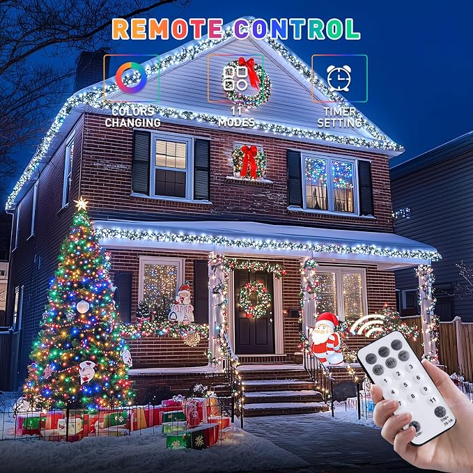 JMEXSUSS Color Changing Christmas Lights, 66ft 200 LED White & Multicolor - Image 4