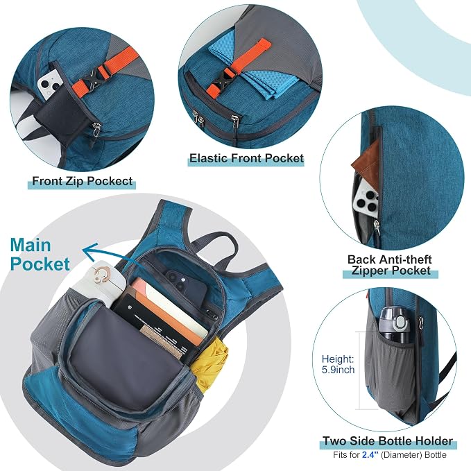 FIORETTO 10L Hiking Backpack for Women Men Mini Packable Backpack Lightweight - Image 4