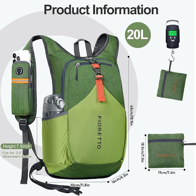 FIORETTO 20L Hiking Backpack for Women Men Mini Packable Backpack Lightweight - Image 5