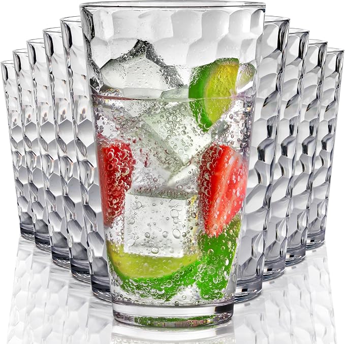 Bravario Hammered Plastic Drinking High Tumbler, Dishwasher-Safe Premium by Bravario
