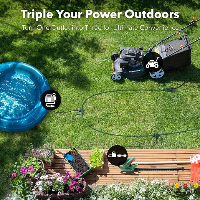 BN-LINK 25 ft Outdoor Extension Cord w/3 Inline Outlets 16/3 Gauge, SJTW Green - Image 5
