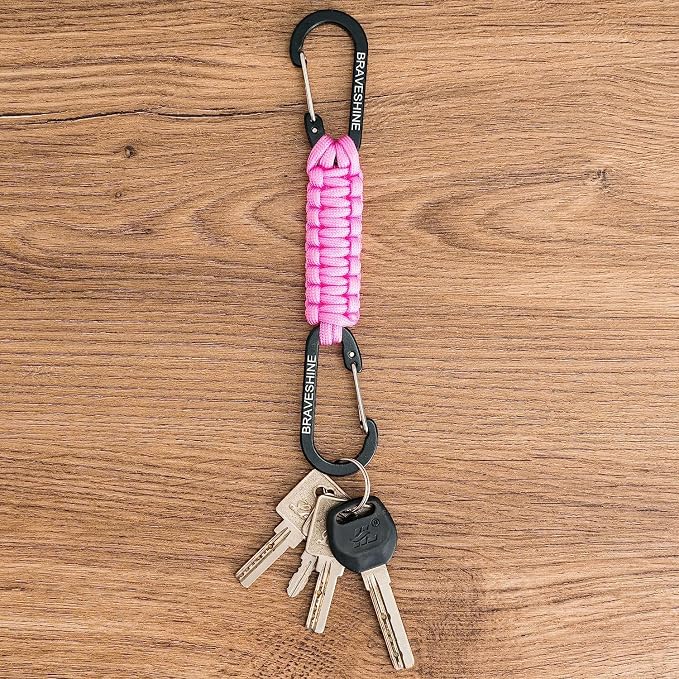 BRAVESHINE Paracord Keychain Carabiner Clip, D Ring Lanyard Hanger Stroller Hook - Image 2