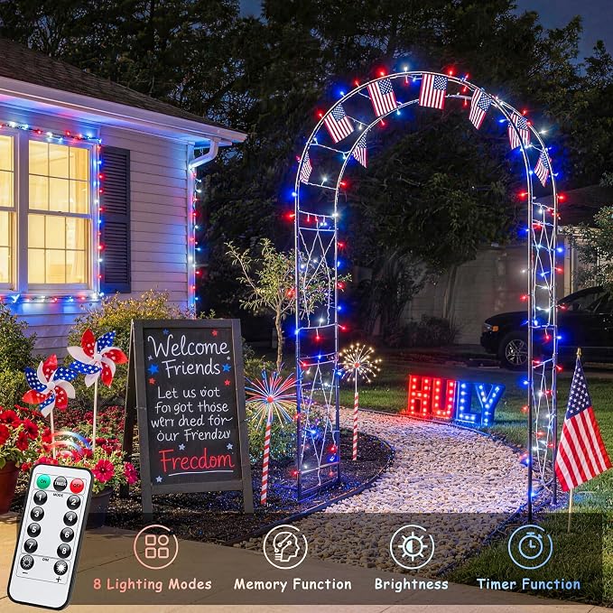 JMEXSUSS 33ft 100 LED Red White and Blue Lights Outdoor, 4th of July Lights - Image 3