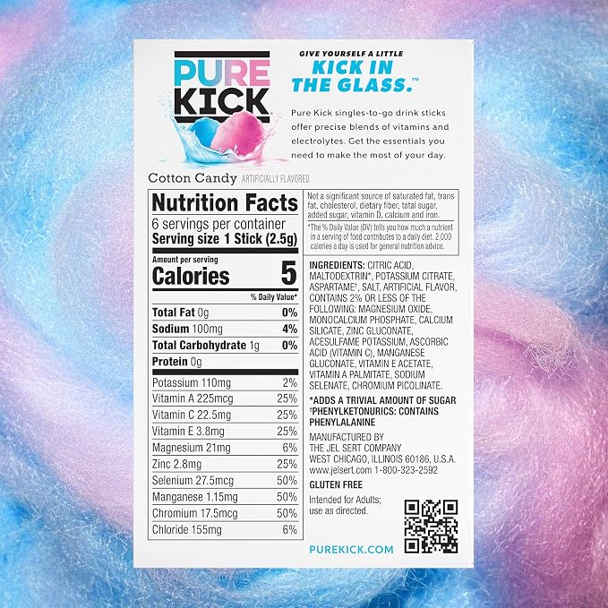 Pure Kick Hydration Singles To Go Drink Mix, Cotton Candy, Includes 12 Boxes - Image 2