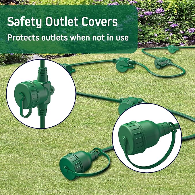 50FT Green Outdoor Extension Cord, Evenly Spaced 6 Outlets Plugs - Image 7