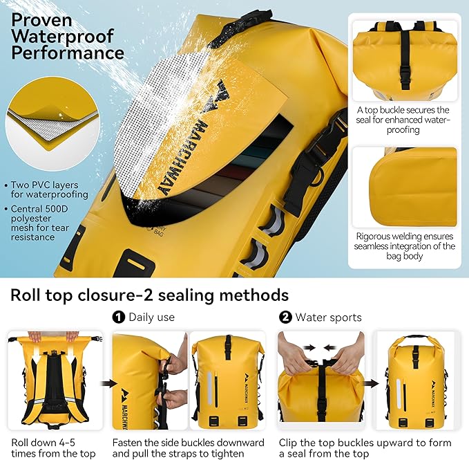 MARCHWAY Roll Top Waterproof Backpack, Floating Dry Bag 20L/30L/45L - Image 4