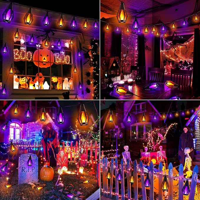 iBaycon Solar Halloween Lights, 27Ft 10 LED Bulbs Flickering Flame String Light - Image 2