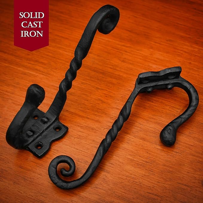 Mystic Colonial Rustic Cast Iron Wall Hooks, Heavy Duty Blackened Vintage - Image 8